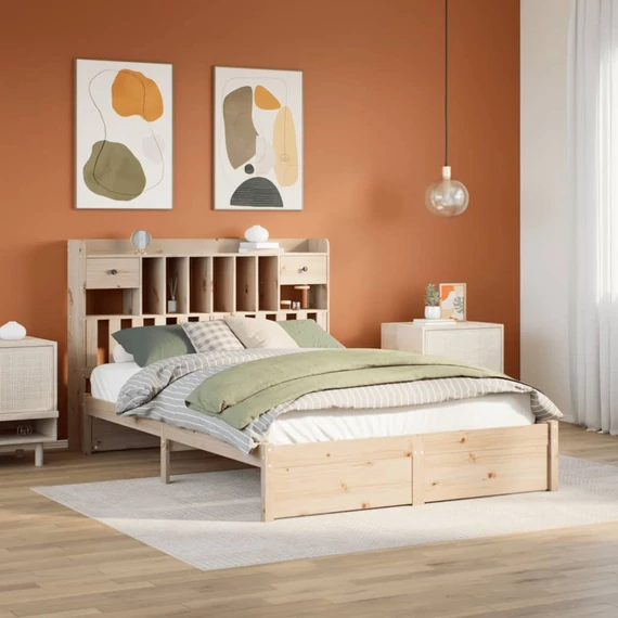 VidaXL tömör fenyőfa könyvespolcos ágy matrac nélkül 160 x 200 cm
