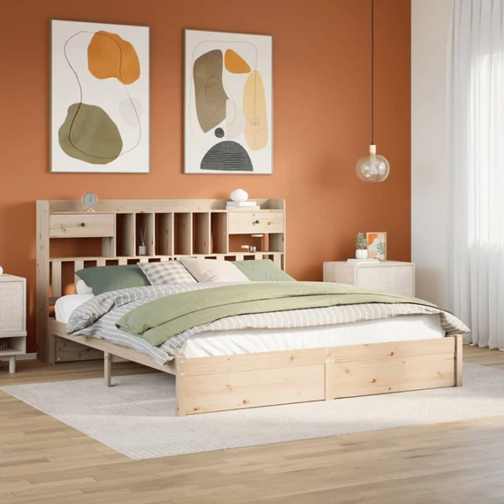 VidaXL tömör fenyőfa könyvespolcos ágy matrac nélkül 180 x 200 cm
