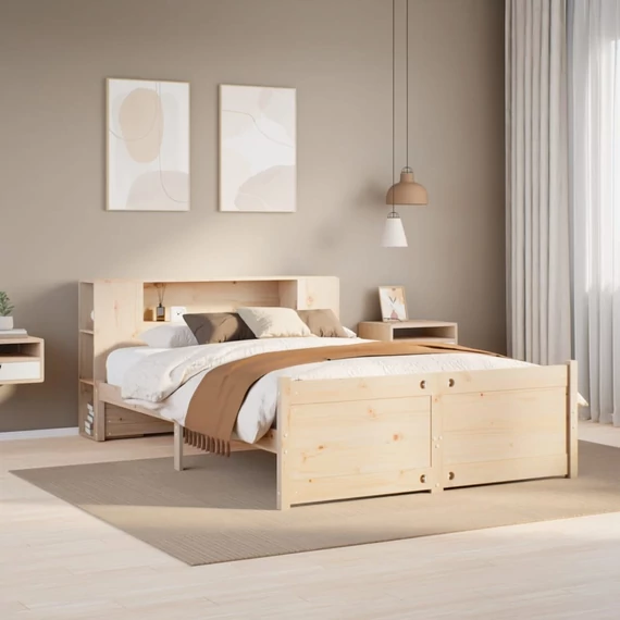 VidaXL tömör fenyőfa könyvespolcos ágy matrac nélkül 140 x 200 cm