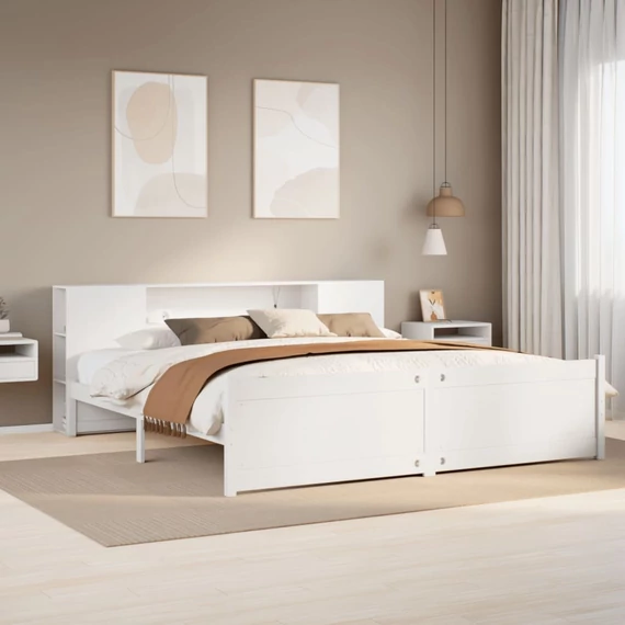VidaXL fehér tömör fenyőfa könyvespolcos ágy matrac nélkül 180x200 cm