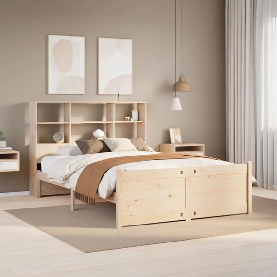 VidaXL tömör fenyőfa könyvespolcos ágy matrac nélkül 140 x 200 cm