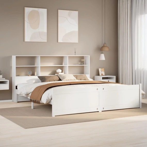 VidaXL fehér tömör fenyőfa könyvespolcos ágy matrac nélkül 180x200 cm
