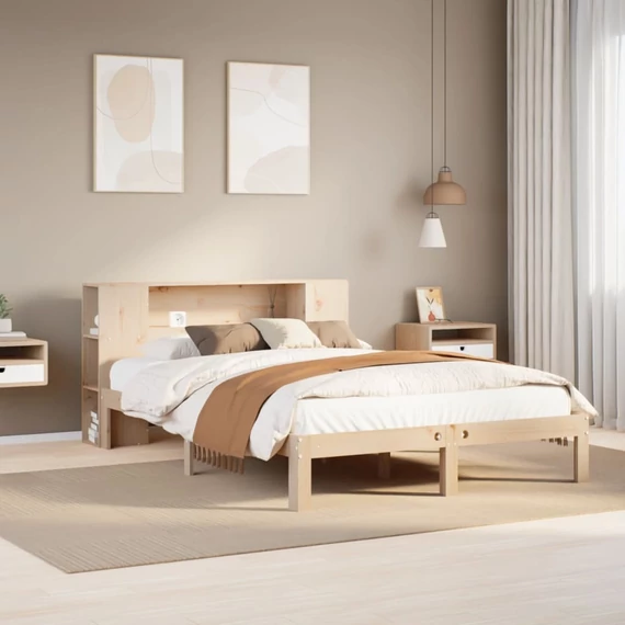 VidaXL tömör fenyőfa könyvespolcos ágy matrac nélkül 140 x 200 cm