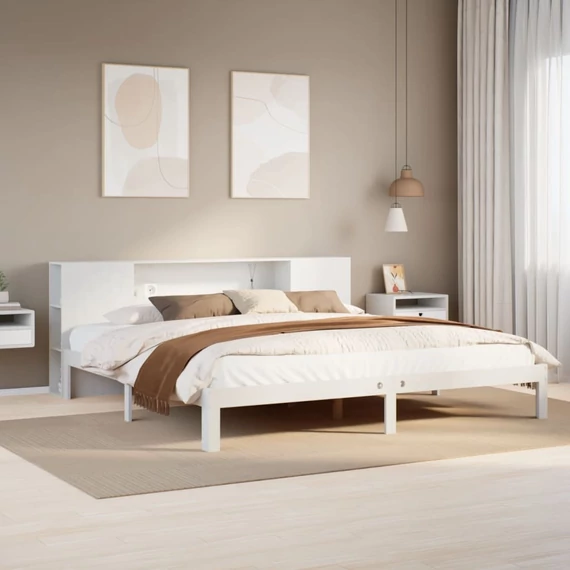 VidaXL fehér tömör fenyőfa könyvespolcos ágy matrac nélkül 180x200 cm