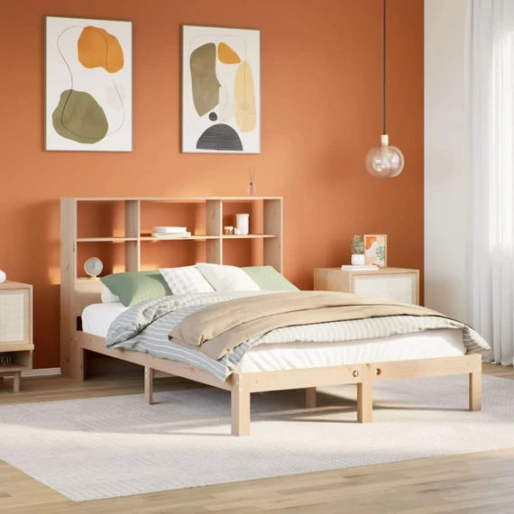 VidaXL tömör fenyőfa könyvespolcos ágy matrac nélkül 140 x 200 cm