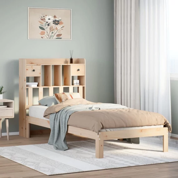 VidaXL tömör fenyőfa könyvespolcos ágy matrac nélkül 90 x 200 cm
