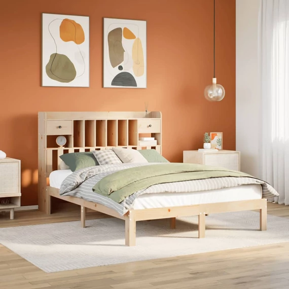 VidaXL tömör fenyőfa könyvespolcos ágy matrac nélkül 160 x 200 cm