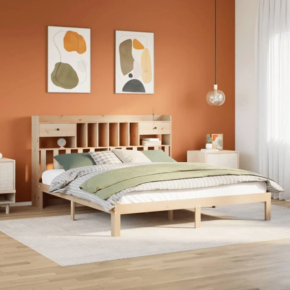 VidaXL tömör fenyőfa könyvespolcos ágy matrac nélkül 180 x 200 cm