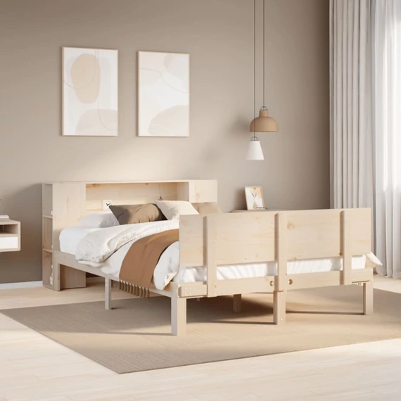 VidaXL tömör fenyőfa könyvespolcos ágy matrac nélkül 140 x 200 cm