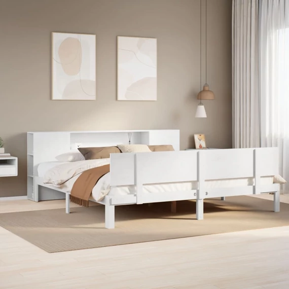 VidaXL fehér tömör fenyőfa könyvespolcos ágy matrac nélkül 180x200 cm