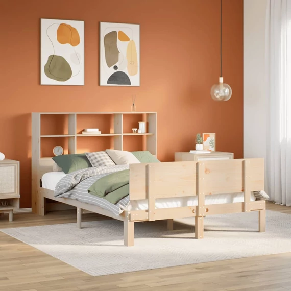 VidaXL tömör fenyőfa könyvespolcos ágy matrac nélkül 160 x 200 cm