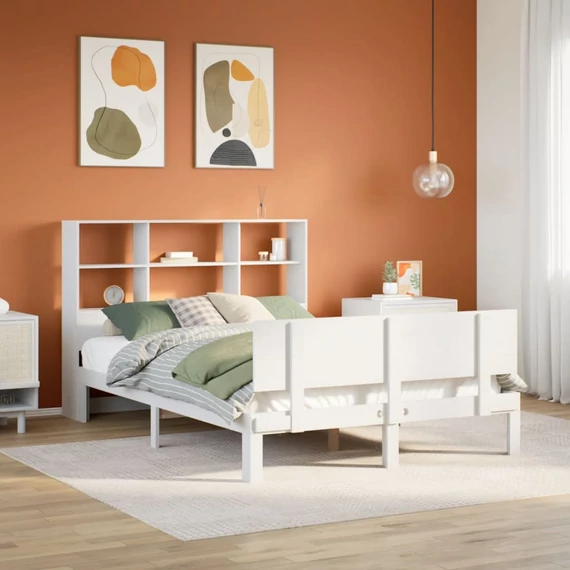 VidaXL fehér tömör fenyőfa könyvespolcos ágy matrac nélkül 160x200 cm