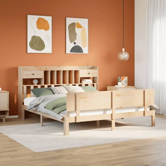 VidaXL tömör fenyőfa könyvespolcos ágy matrac nélkül 180 x 200 cm