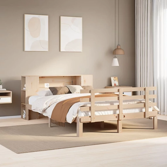 VidaXL tömör fenyőfa könyvespolcos ágy matrac nélkül 140 x 200 cm