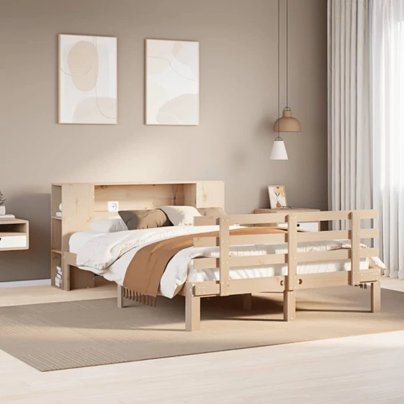 VidaXL tömör fenyőfa könyvespolcos ágy matrac nélkül 160 x 200 cm