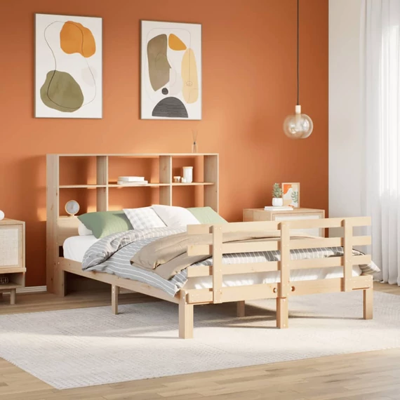 VidaXL tömör fenyőfa könyvespolcos ágy matrac nélkül 140 x 200 cm
