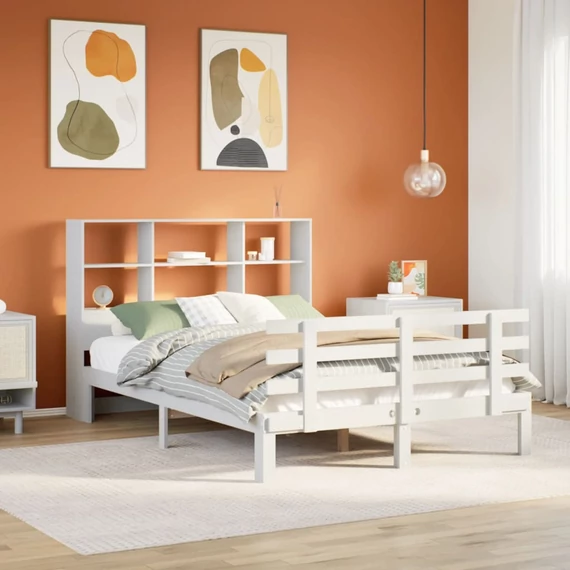 VidaXL fehér tömör fenyőfa könyvespolcos ágy matrac nélkül 160x200 cm
