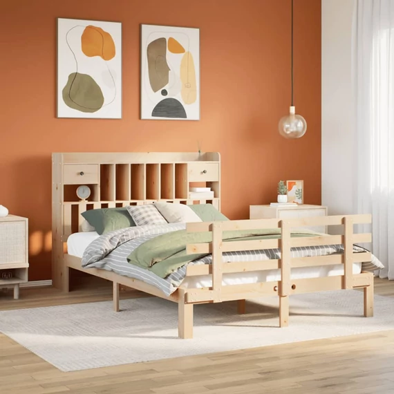 VidaXL tömör fenyőfa könyvespolcos ágy matrac nélkül 140 x 200 cm