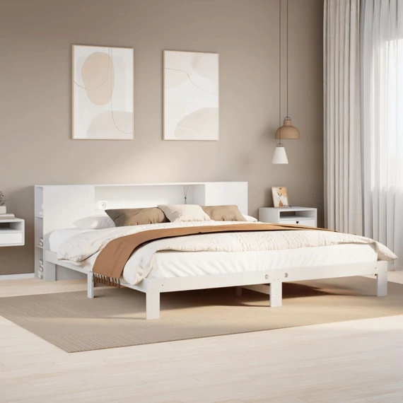 VidaXL fehér tömör fenyőfa könyvespolcos ágy matrac nélkül 180x200 cm