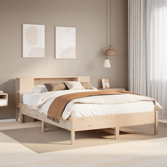VidaXL tömör fenyőfa könyvespolcos ágy matrac nélkül 140 x 200 cm