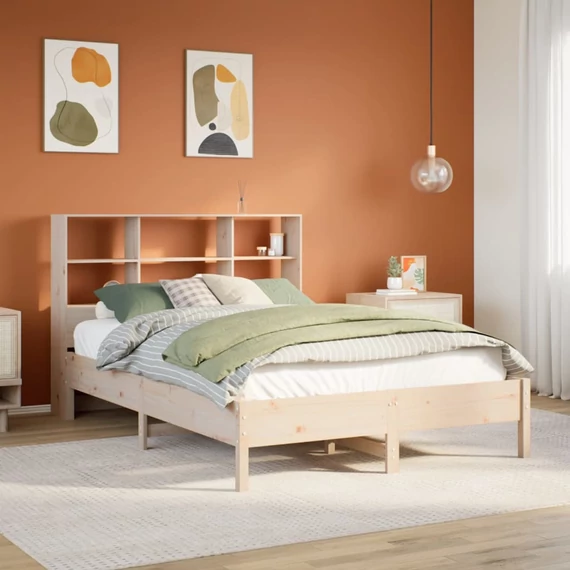VidaXL tömör fenyőfa könyvespolcos ágy matrac nélkül 160 x 200 cm