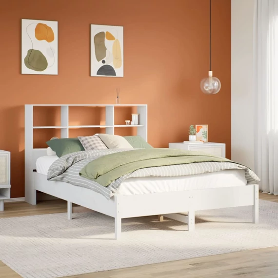 VidaXL fehér tömör fenyőfa könyvespolcos ágy matrac nélkül 160x200 cm