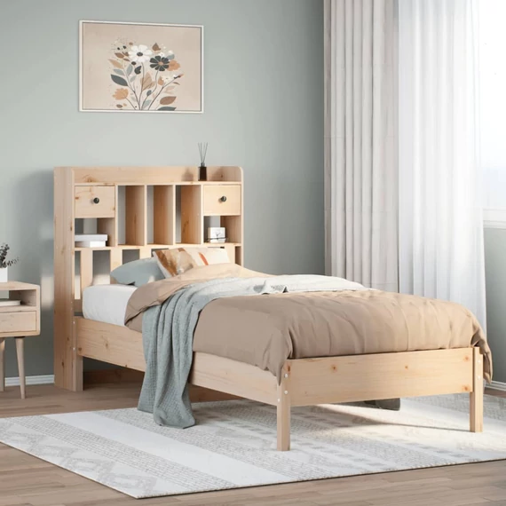 VidaXL tömör fenyőfa könyvespolcos ágy matrac nélkül 90 x 200 cm