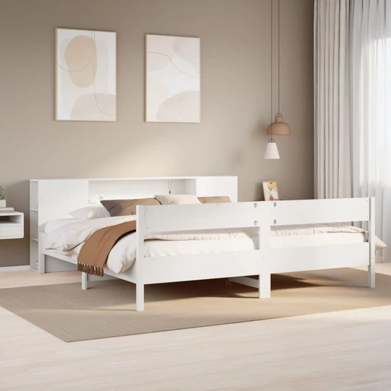 VidaXL fehér tömör fenyőfa könyvespolcos ágy matrac nélkül 180x200 cm