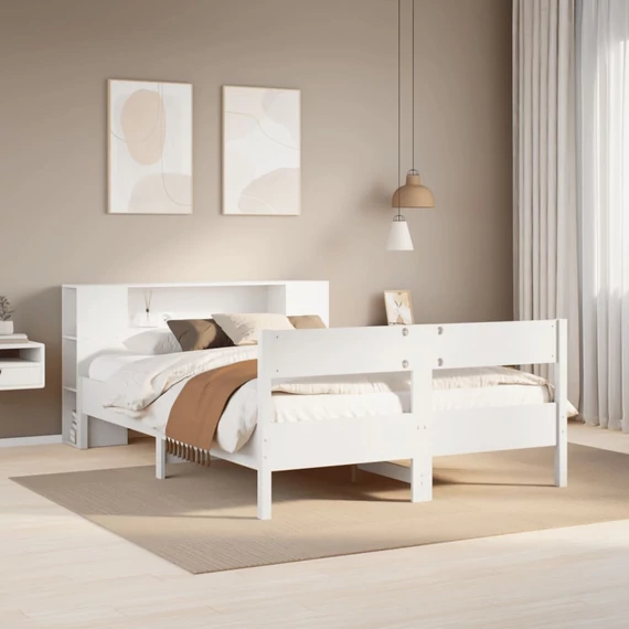 VidaXL fehér tömör fenyőfa könyvespolcos ágy matrac nélkül 160x200 cm