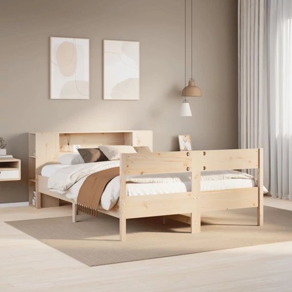 VidaXL tömör fenyőfa könyvespolcos ágy matrac nélkül 140 x 200 cm