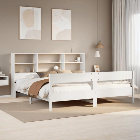 VidaXL fehér tömör fenyőfa könyvespolcos ágy matrac nélkül 180x200 cm