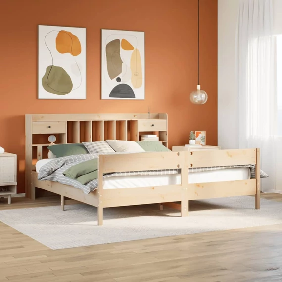 VidaXL tömör fenyőfa könyvespolcos ágy matrac nélkül 180 x 200 cm