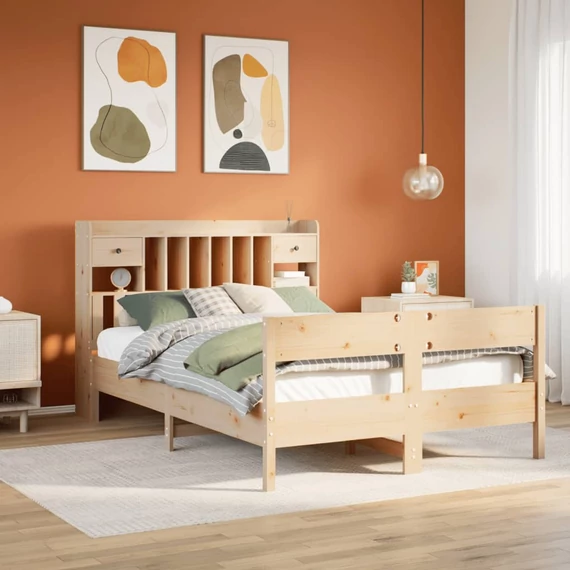 VidaXL tömör fenyőfa könyvespolcos ágy matrac nélkül 160 x 200 cm