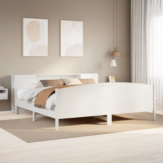 VidaXL fehér tömör fenyőfa könyvespolcos ágy matrac nélkül 180x200 cm