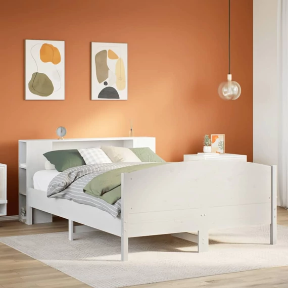 VidaXL fehér tömör fenyőfa könyvespolcos ágy matrac nélkül 160x200 cm