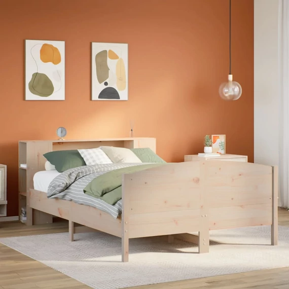 VidaXL tömör fenyőfa könyvespolcos ágy matrac nélkül 140 x 200 cm