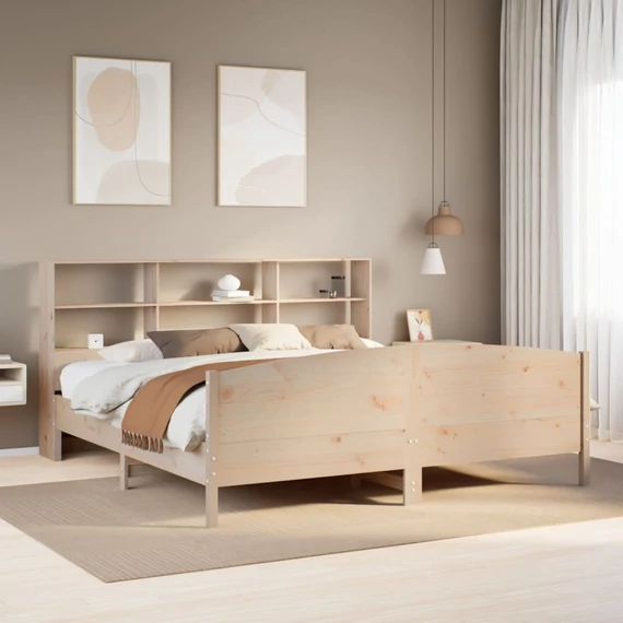 VidaXL tömör fenyőfa könyvespolcos ágy matrac nélkül 180 x 200 cm