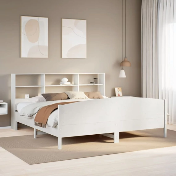 VidaXL fehér tömör fenyőfa könyvespolcos ágy matrac nélkül 180x200 cm
