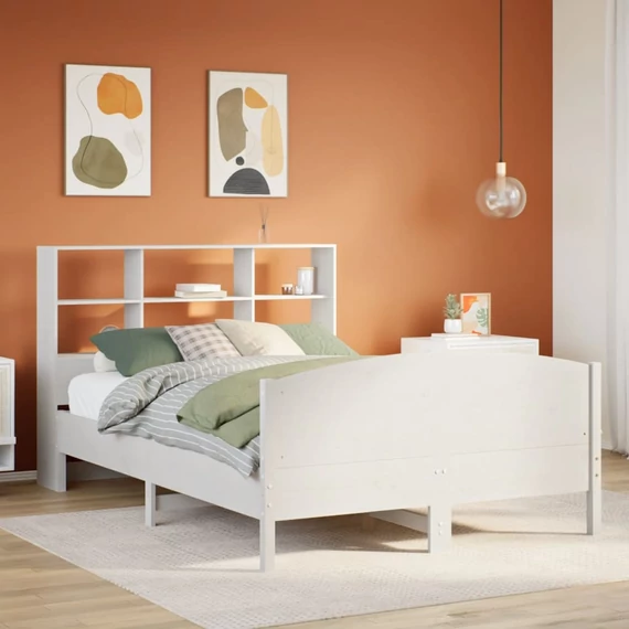 VidaXL fehér tömör fenyőfa könyvespolcos ágy matrac nélkül 160x200 cm