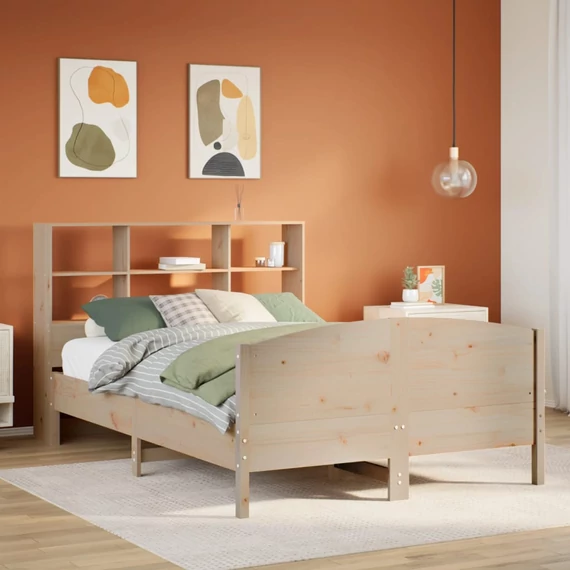 VidaXL tömör fenyőfa könyvespolcos ágy matrac nélkül 140 x 200 cm