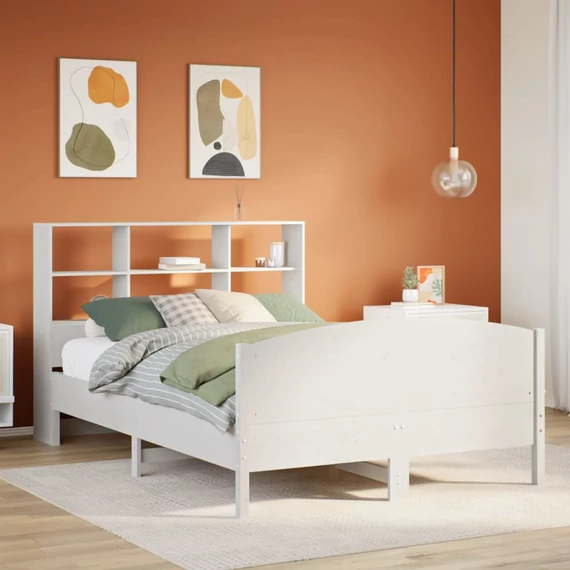 VidaXL fehér tömör fenyőfa könyvespolcos ágy matrac nélkül 140x200 cm