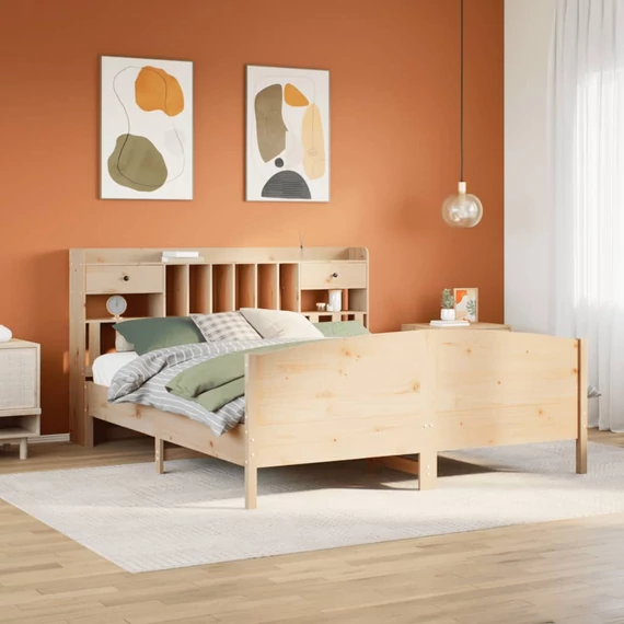 VidaXL tömör fenyőfa könyvespolcos ágy matrac nélkül 180 x 200 cm