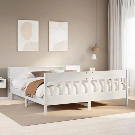 VidaXL fehér tömör fenyőfa könyvespolcos ágy matrac nélkül 180x200 cm