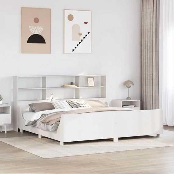 VidaXL fehér tömör fa könyvespolcos ágy matrac nélkül 180 x 200 cm