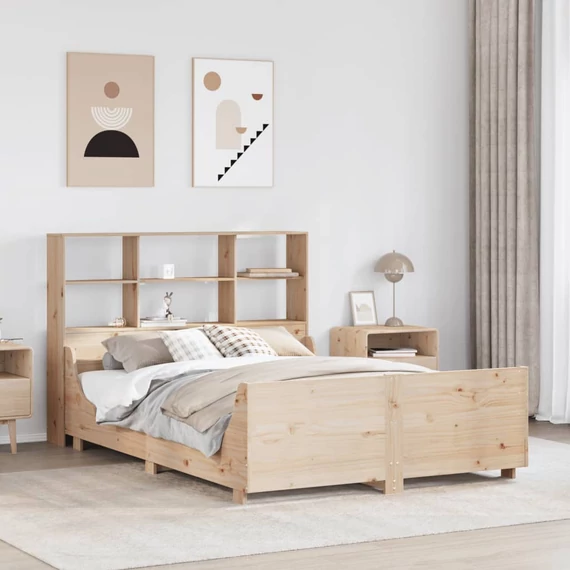 VidaXL tömör fa könyvespolcos ágy matrac nélkül 160 x 200 cm