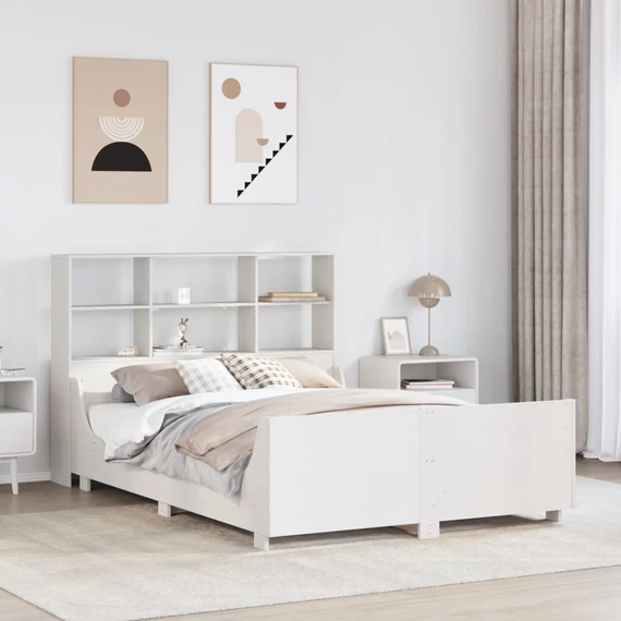 VidaXL fehér tömör fa könyvespolcos ágy matrac nélkül 160 x 200 cm