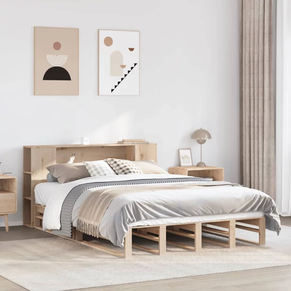 VidaXL tömör fa könyvespolcos ágy matrac nélkül 140 x 200 cm