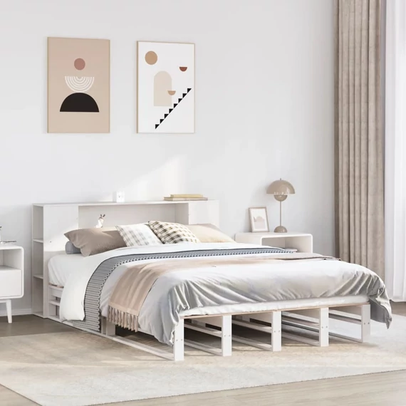 VidaXL fehér tömör fa könyvespolcos ágy matrac nélkül 160 x 200 cm