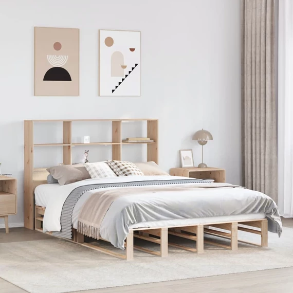 VidaXL tömör fa könyvespolcos ágy matrac nélkül 160 x 200 cm