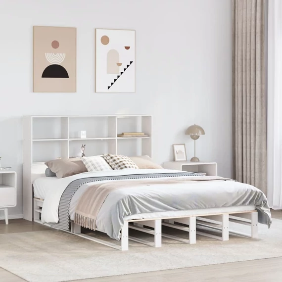 VidaXL fehér tömör fa könyvespolcos ágy matrac nélkül 160 x 200 cm
